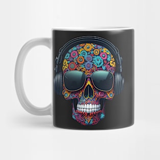 Funny Sugar Candy Skull With Headphones and Sun Glasses Mug